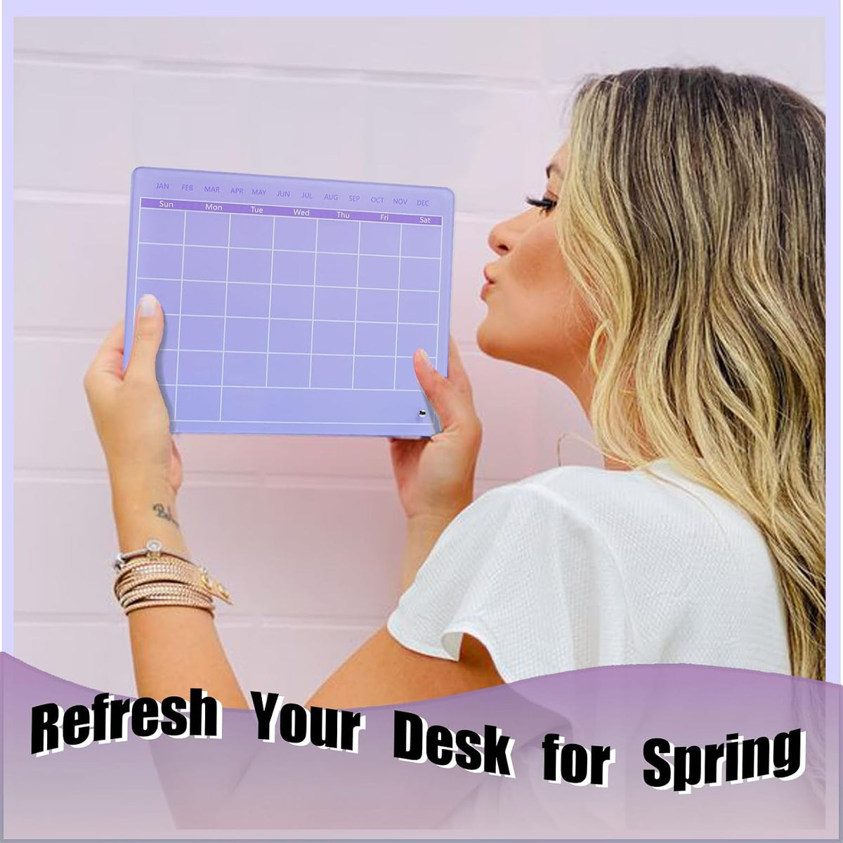 Calendar Dry Erase Board,12"X10",Acrylic Desk Calendar with Stand,Pink Dry Erase Board for Home Office School