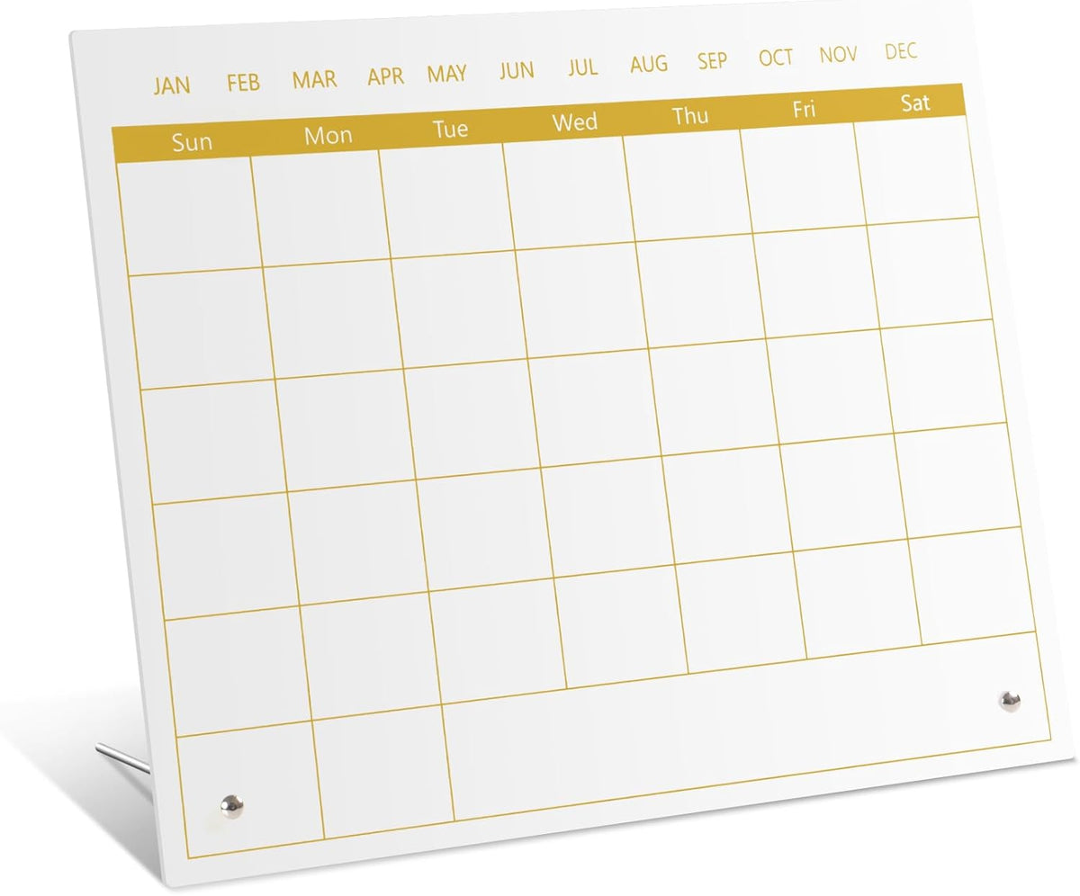 Calendar Dry Erase Board,12"X10",Acrylic Desk Calendar with Stand,Pink Dry Erase Board for Home Office School
