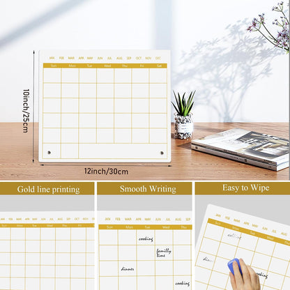 Calendar Dry Erase Board,12"X10",Acrylic Desk Calendar with Stand,Pink Dry Erase Board for Home Office School