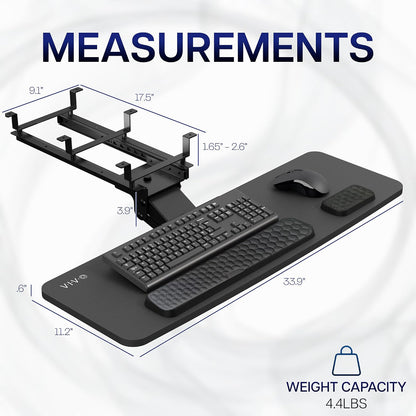 Premium Black Under Desk 27 x 11 in Keyboard Tray, MOUNT-KB27P-B