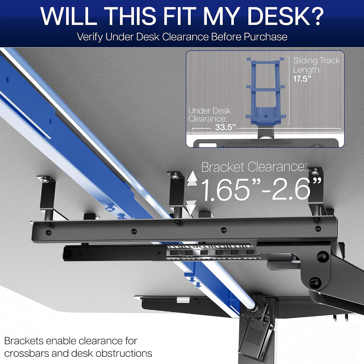 Premium Black Under Desk 27 x 11 in Keyboard Tray, MOUNT-KB27P-B