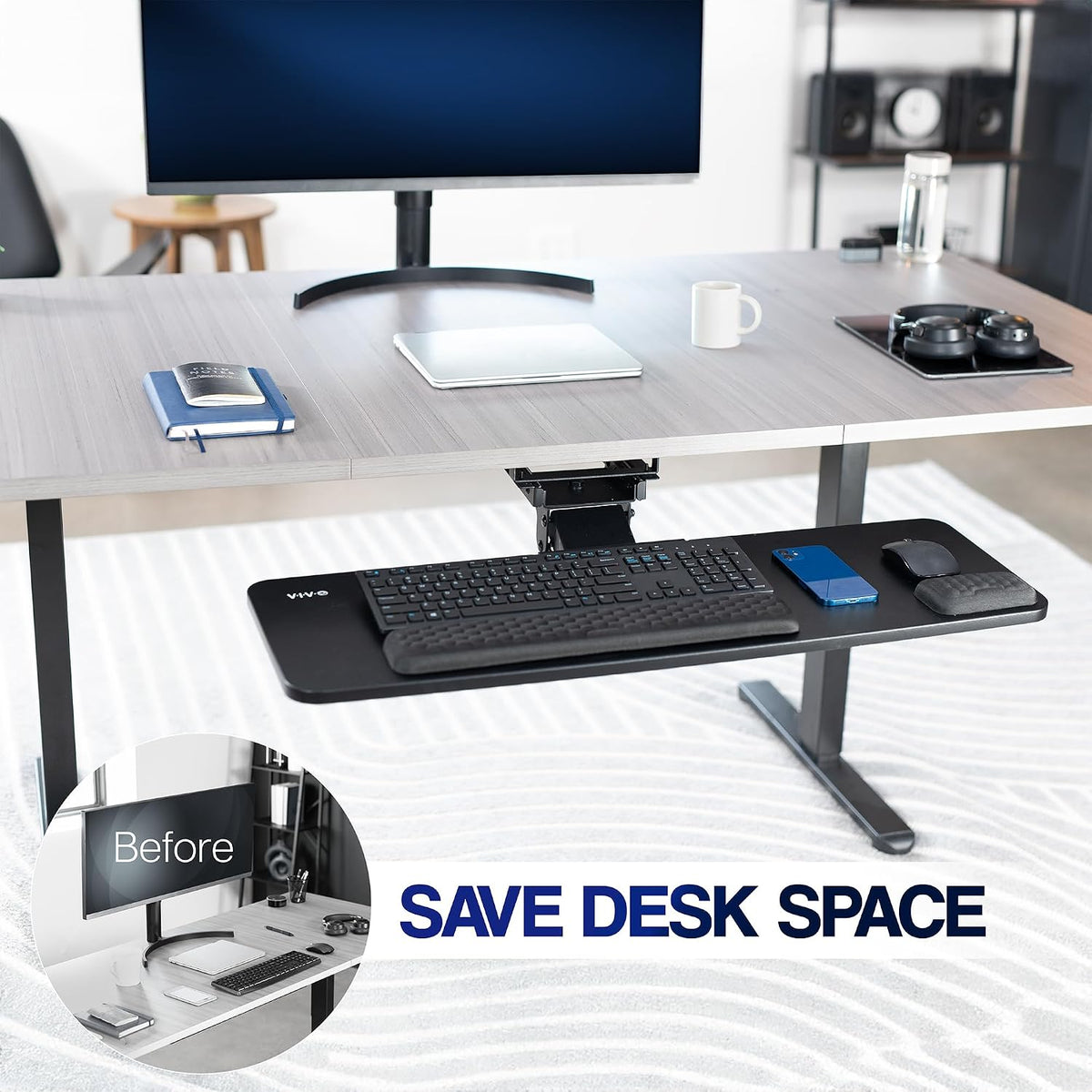 Premium Black Under Desk 27 x 11 in Keyboard Tray, MOUNT-KB27P-B
