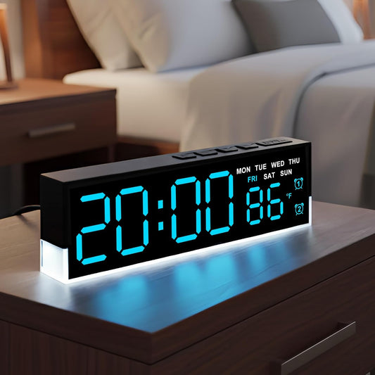 7 Inch LED Digital Alarm Clock, Blue