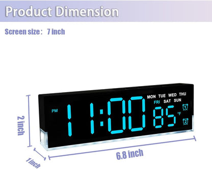 7 Inch LED Digital Alarm Clock, Blue