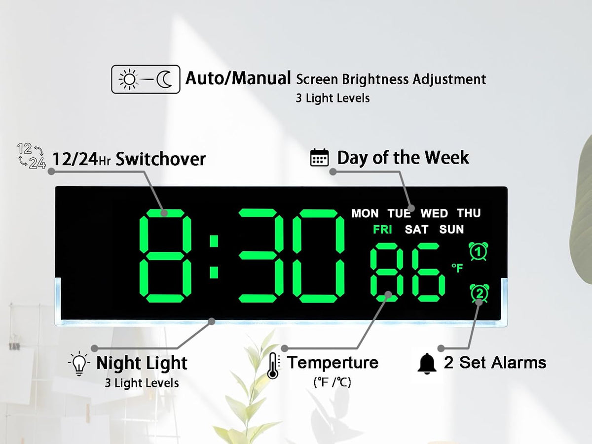 7 Inch LED Digital Alarm Clock, Blue