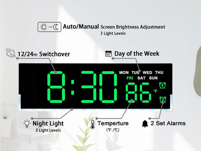 7 Inch LED Digital Alarm Clock, Blue