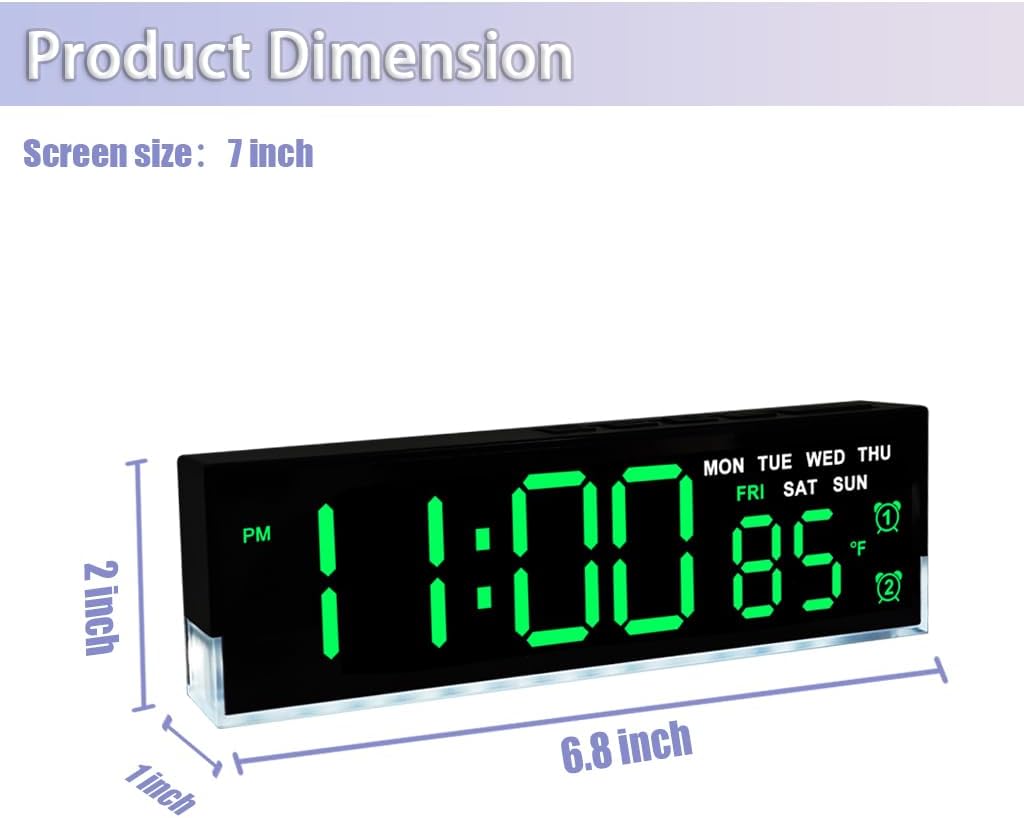 7 Inch LED Digital Alarm Clock, Blue
