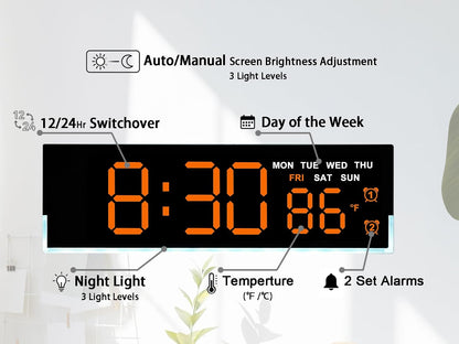7 Inch LED Digital Alarm Clock, Blue