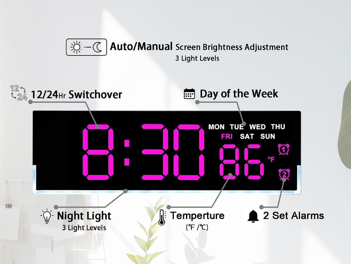 7 Inch LED Digital Alarm Clock, Blue