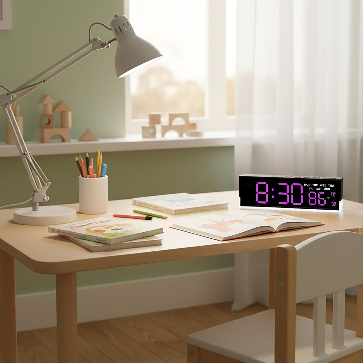 7 Inch LED Digital Alarm Clock, Blue