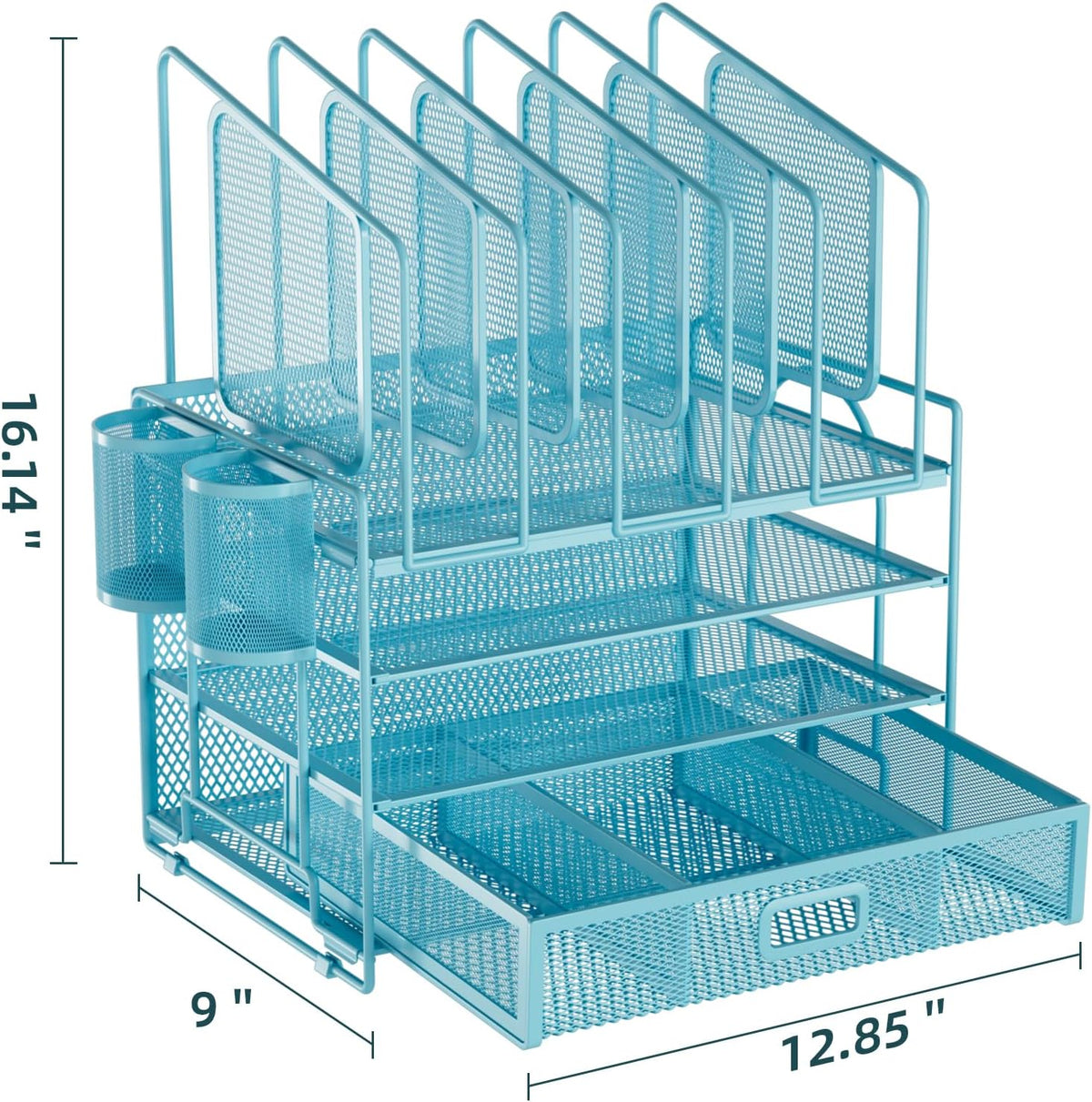 Desk Organizer with Drawer, 4-Tier Mesh File Organizer with 5 Vertical File Holders and 2 Pen Holders, Multifunction Desktop Organizer,Desk Organizers and Accessories for Home Office