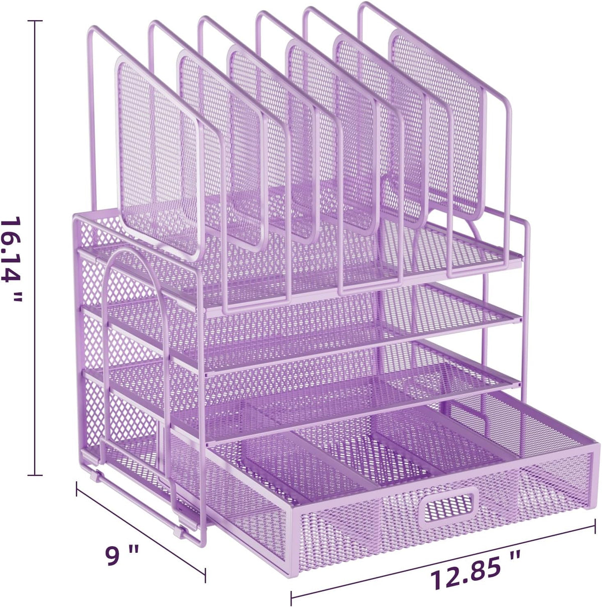Desk Organizer with Drawer, 4-Tier Mesh File Organizer with 5 Vertical File Holders and 2 Pen Holders, Multifunction Desktop Organizer,Desk Organizers and Accessories for Home Office