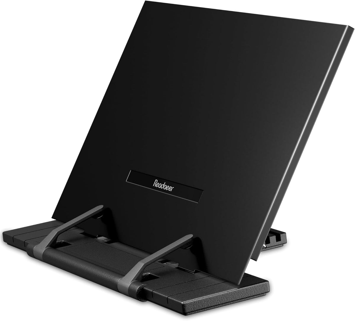 Metal Book Stand for Desk Portable Document Holder for Cook Book, Music Book, iPad, Laptop, Reading Rest with 7 Adjustable Positions and Page Paper Clips