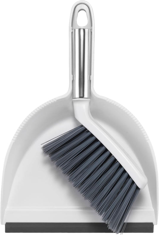 Mini Broom and Dustpan Set, Small Dust Pan and Brush Set, White&Gray