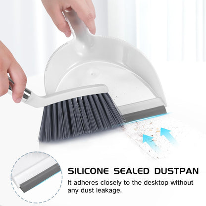 Mini Broom and Dustpan Set, Small Dust Pan and Brush Set, White&Gray