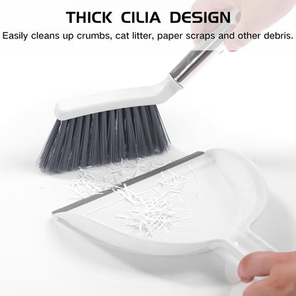Mini Broom and Dustpan Set, Small Dust Pan and Brush Set, White&Gray