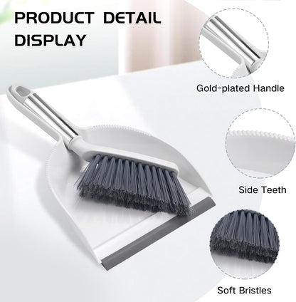 Mini Broom and Dustpan Set, Small Dust Pan and Brush Set, White&Gray