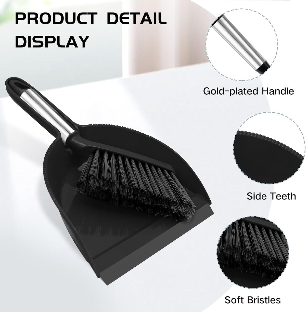 Mini Broom and Dustpan Set, Small Dust Pan and Brush Set, White&Gray