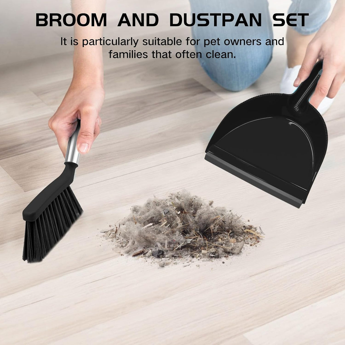 Mini Broom and Dustpan Set, Small Dust Pan and Brush Set, White&Gray