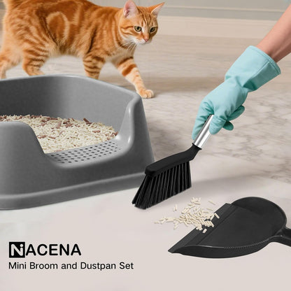 Mini Broom and Dustpan Set, Small Dust Pan and Brush Set, White&Gray