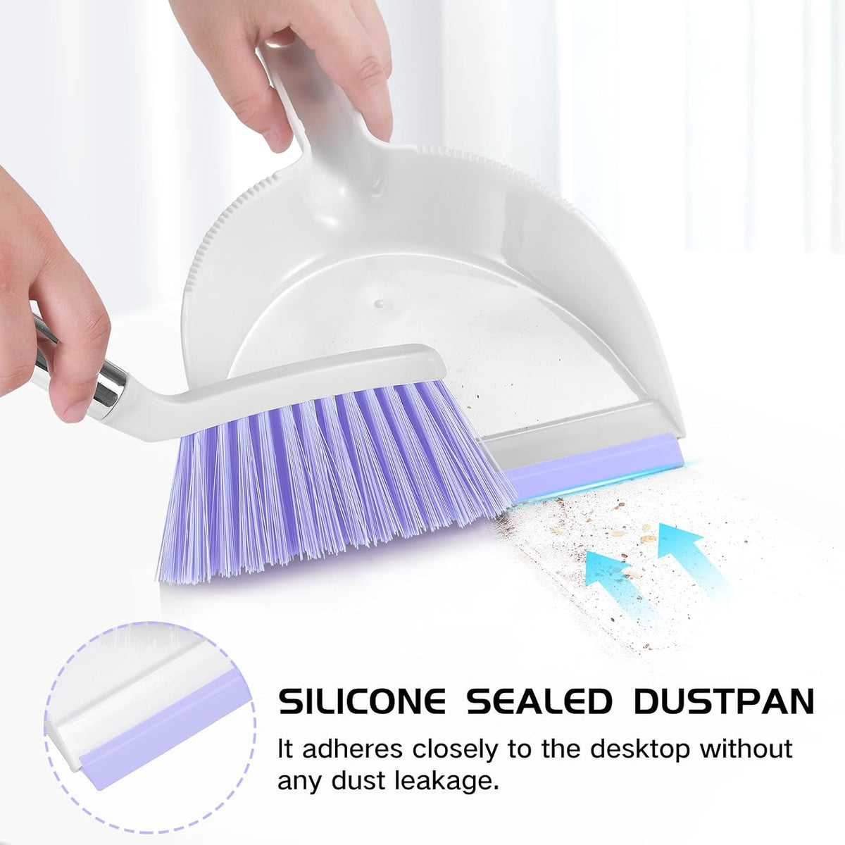 Mini Broom and Dustpan Set, Small Dust Pan and Brush Set, White&Gray