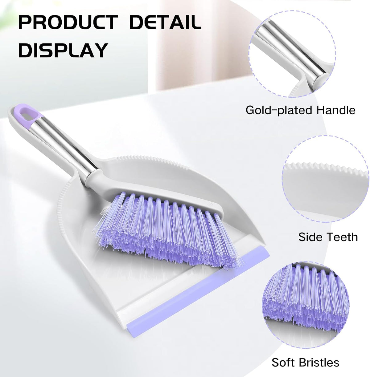 Mini Broom and Dustpan Set, Small Dust Pan and Brush Set, White&Gray