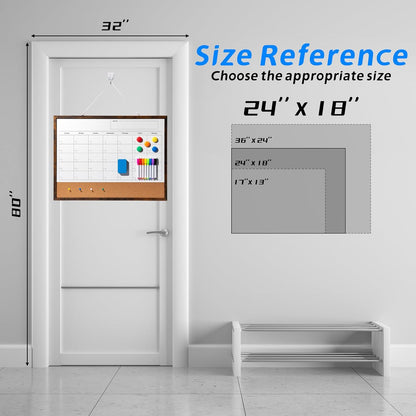 Dry Erase Calendar Whiteboard, 17" x 13" Magnetic Whiteboard Cork Board Combo, Reusable Monthly Planner with 8 Markers, Eraser, Magnets and Pushpins, Hanging Dry Erase Board for Home, School - White