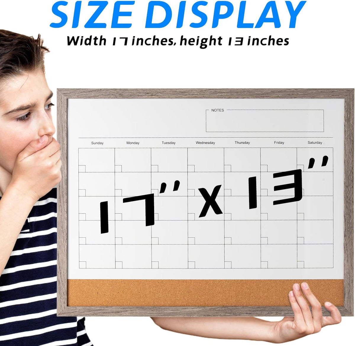 Dry Erase Calendar Whiteboard, 17" x 13" Magnetic Whiteboard Cork Board Combo, Reusable Monthly Planner with 8 Markers, Eraser, Magnets and Pushpins, Hanging Dry Erase Board for Home, School - White