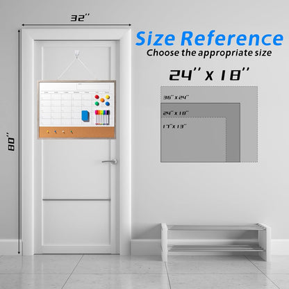 Dry Erase Calendar Whiteboard, 17" x 13" Magnetic Whiteboard Cork Board Combo, Reusable Monthly Planner with 8 Markers, Eraser, Magnets and Pushpins, Hanging Dry Erase Board for Home, School - White