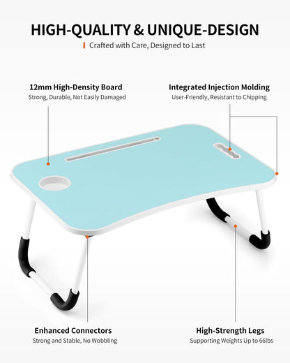 Foldable Laptop Table, Portable Lap Desk Bed Table Tray, Laptop Stand with Cup Holder & Tablet Slot & Lifting Handle for Working Writing Drawing & Eating (Black)