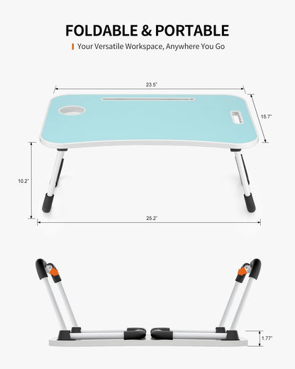 Foldable Laptop Table, Portable Lap Desk Bed Table Tray, Laptop Stand with Cup Holder & Tablet Slot & Lifting Handle for Working Writing Drawing & Eating (Black)