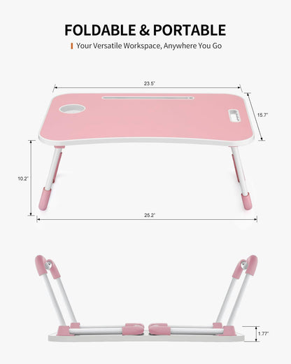 Foldable Laptop Table, Portable Lap Desk Bed Table Tray, Laptop Stand with Cup Holder & Tablet Slot & Lifting Handle for Working Writing Drawing & Eating (Black)