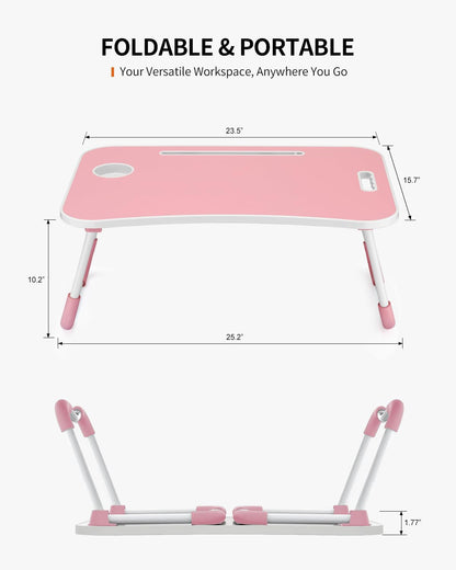 Foldable Laptop Table, Portable Lap Desk Bed Table Tray, Laptop Stand with Cup Holder & Tablet Slot & Lifting Handle for Working Writing Drawing & Eating (Black)