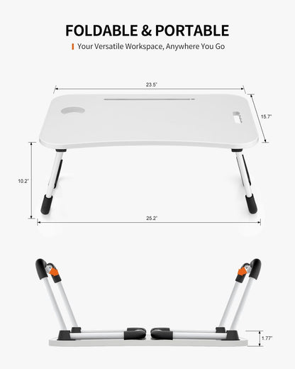 Foldable Laptop Table, Portable Lap Desk Bed Table Tray, Laptop Stand with Cup Holder & Tablet Slot & Lifting Handle for Working Writing Drawing & Eating (Black)