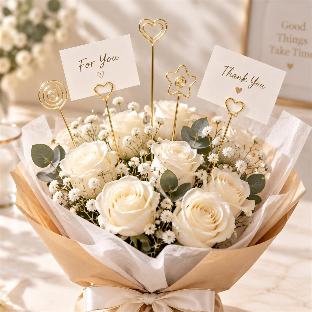 30 Pcs Gift Card Holder Metal Wire Floral Picks 13 in Picture Tree Holder