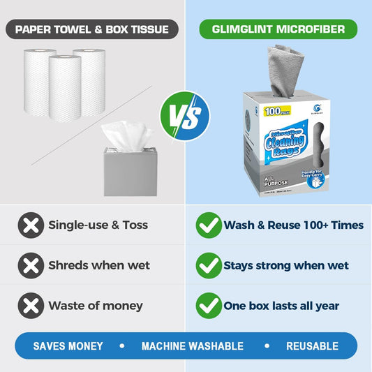 Microfiber Cleaning Cloth 100 Pack, Reusable Paper Towels 11 x 9