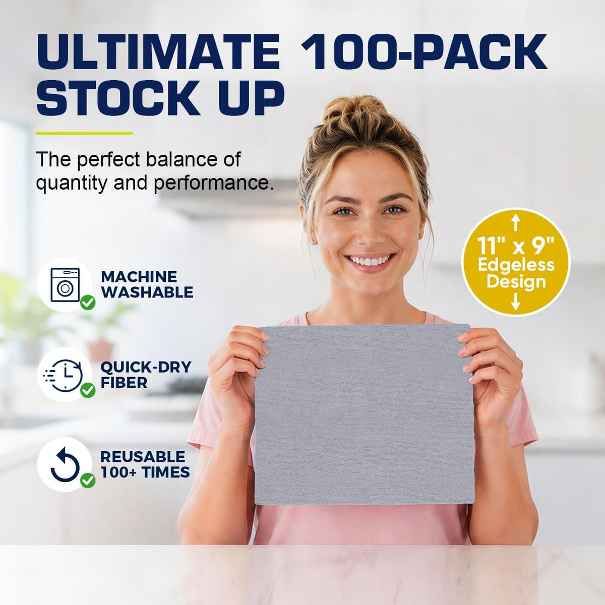 Microfiber Cleaning Cloth 100 Pack, Reusable Paper Towels 11 x 9