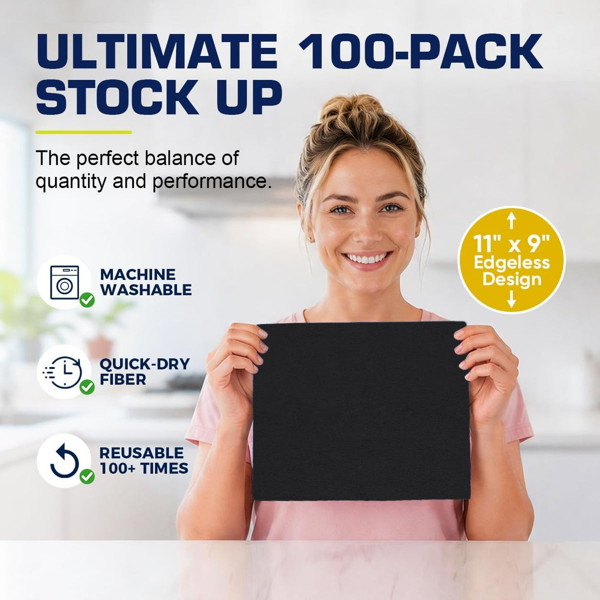 Microfiber Cleaning Cloth 100 Pack, Reusable Paper Towels 11 x 9