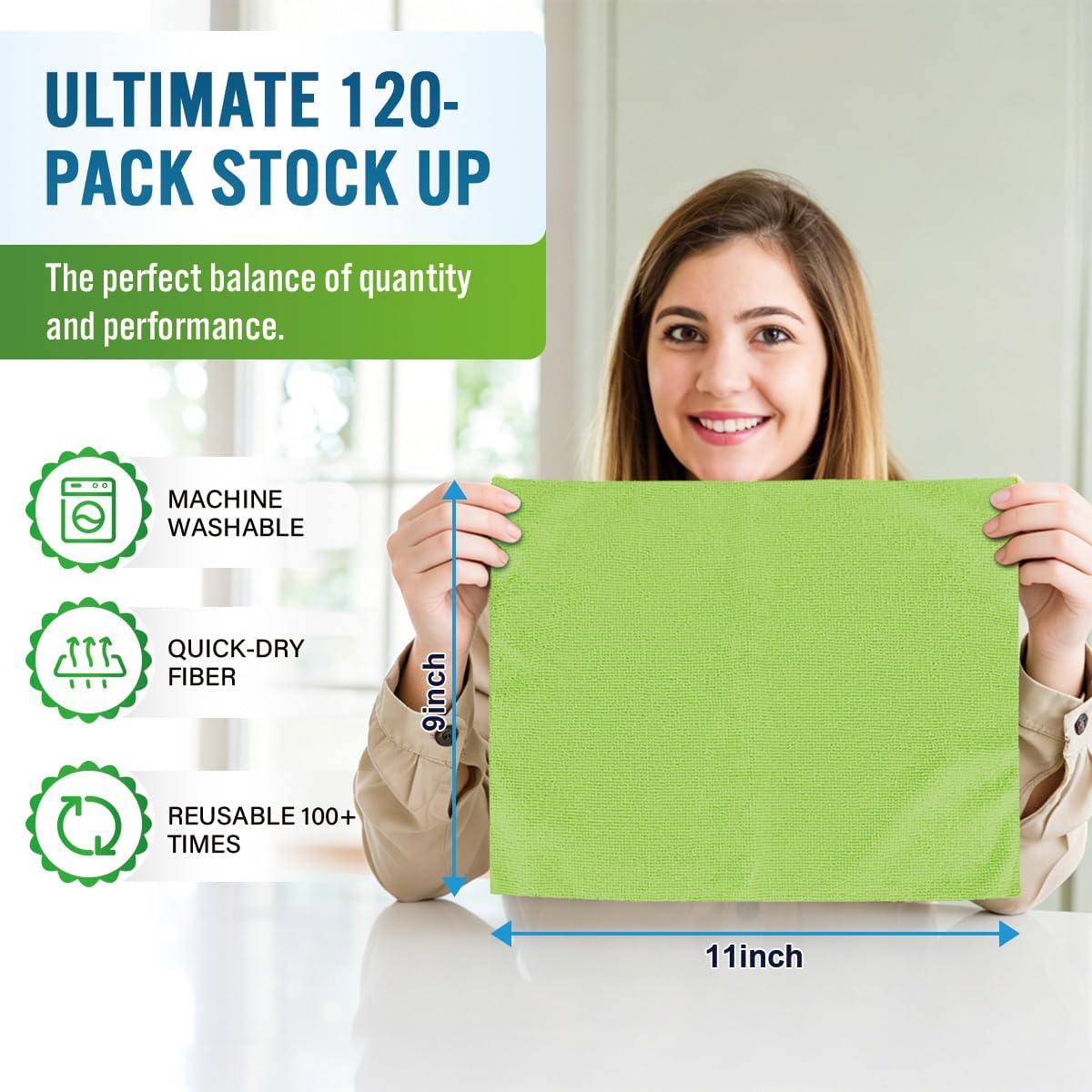Microfiber Cleaning Cloth 100 Pack, Reusable Paper Towels 11 x 9