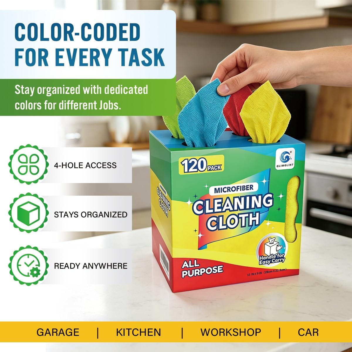 Microfiber Cleaning Cloth 100 Pack, Reusable Paper Towels 11 x 9