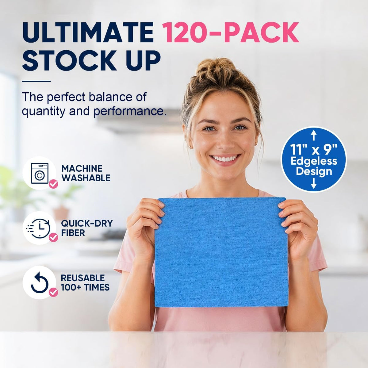 Microfiber Cleaning Cloth 100 Pack, Reusable Paper Towels 11 x 9
