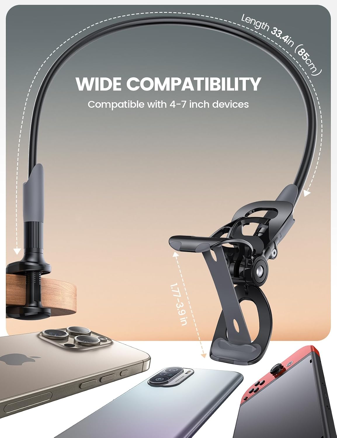 Gooseneck Bed Phone Holder 33.4" Full Adjustable Flexible Arm
