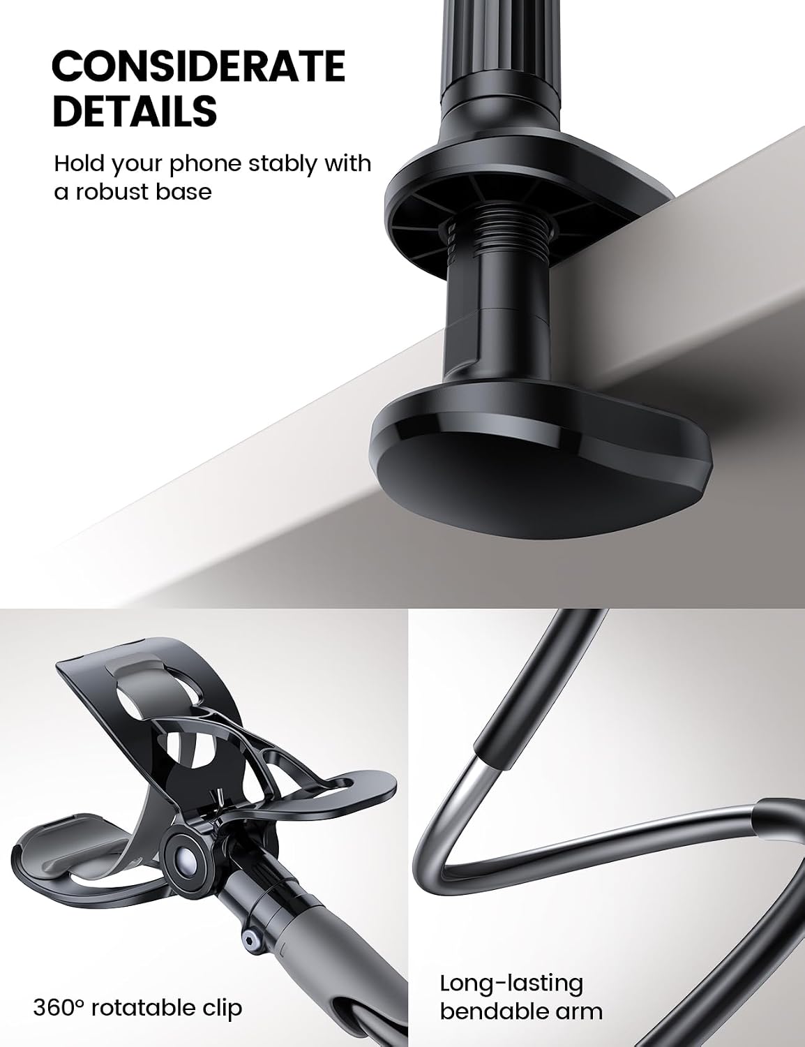 Gooseneck Bed Phone Holder 33.4" Full Adjustable Flexible Arm