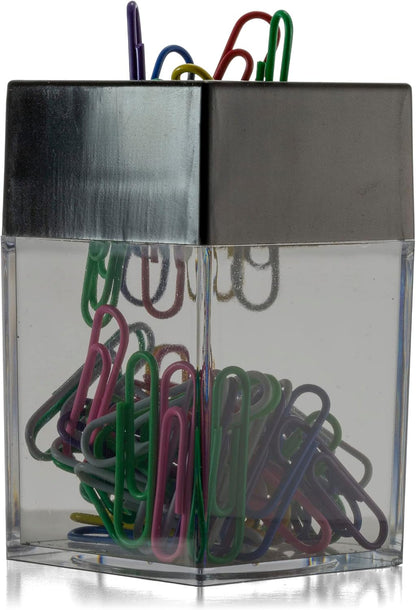 Magnetic Paper Clip Dispenser, Holds 100 Paper Clips (Not Included), Smoke-Colored Desk Organizer for Office Accessories, Supplies and Classroom Organization, Dispenser Only