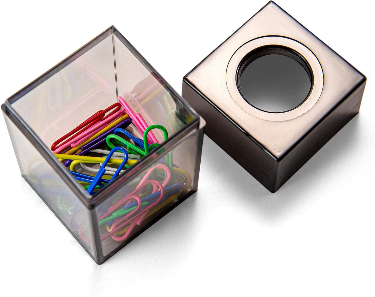 Magnetic Paper Clip Dispenser, Holds 100 Paper Clips (Not Included), Smoke-Colored Desk Organizer for Office Accessories, Supplies and Classroom Organization, Dispenser Only