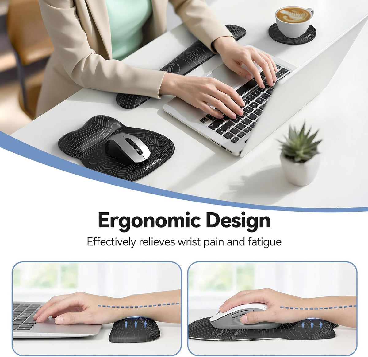 Gel Ergonomic Mouse Pad & Keyboard Wrist Rest & Coaster
