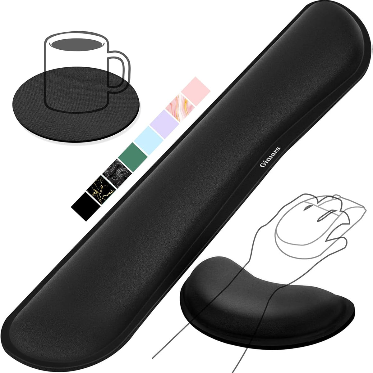 Upgrade Enlarge Silky and Superfine Fabric Gel Memory Foam Keyboard Wrist Rest Set, Ergonomic Keyboard Mouse Wrist Support for Typing Pain Relief, Comfort for Office, Gaming, Computer, Black