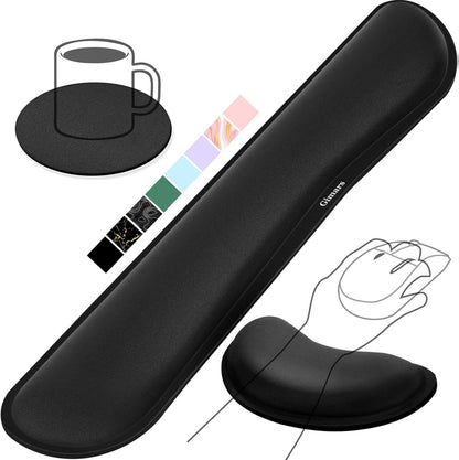 Upgrade Enlarge Silky and Superfine Fabric Gel Memory Foam Keyboard Wrist Rest Set, Ergonomic Keyboard Mouse Wrist Support for Typing Pain Relief, Comfort for Office, Gaming, Computer, Black