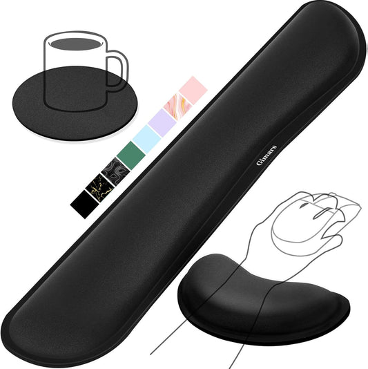 Upgrade Enlarge Silky and Superfine Fabric Gel Memory Foam Keyboard Wrist Rest Set, Ergonomic Keyboard Mouse Wrist Support for Typing Pain Relief, Comfort for Office, Gaming, Computer, Black