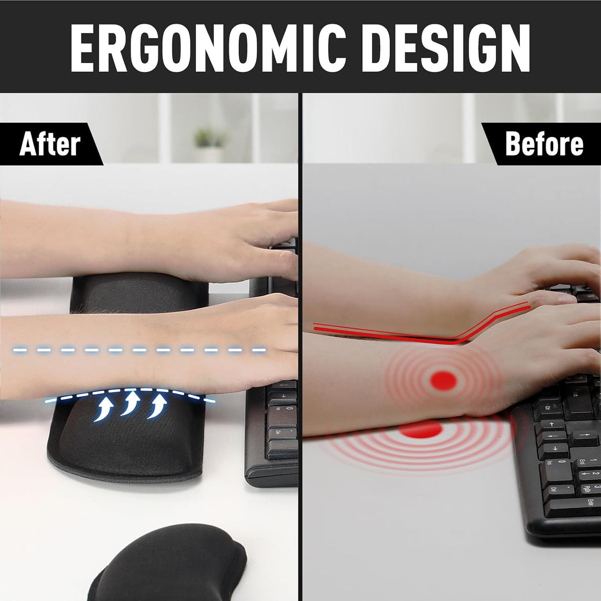 Upgrade Enlarge Silky and Superfine Fabric Gel Memory Foam Keyboard Wrist Rest Set, Ergonomic Keyboard Mouse Wrist Support for Typing Pain Relief, Comfort for Office, Gaming, Computer, Black